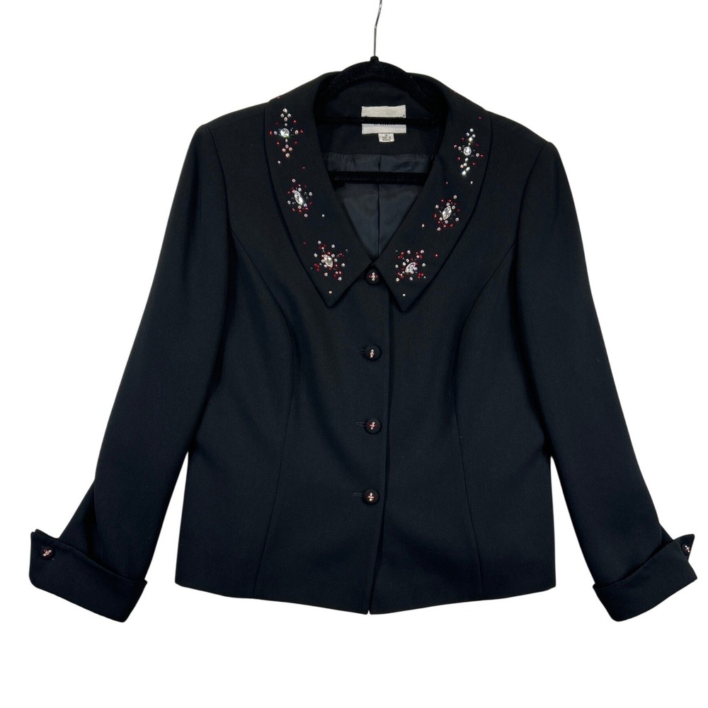 John Meyer Jacket Womens 14 Black Dressy Embellished Collar Jeweled Button Cuffs